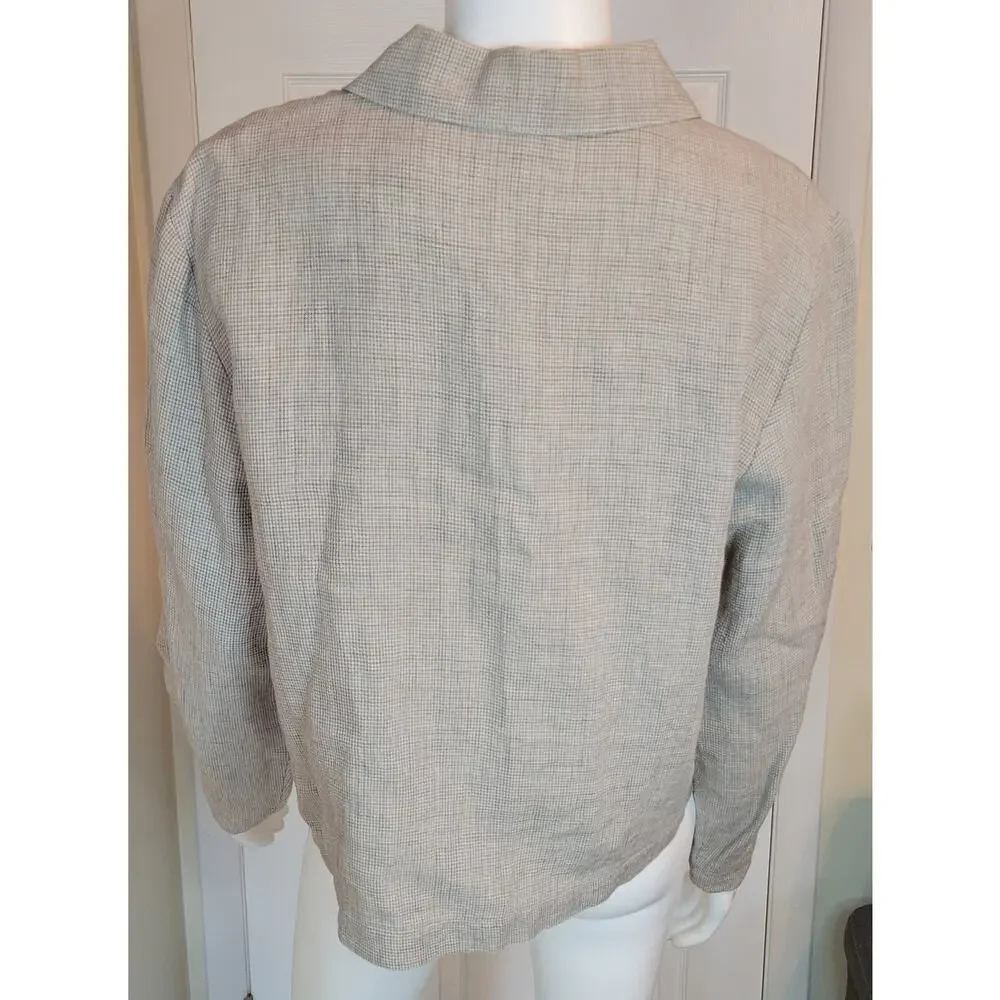 Eileen Fisher Washed Organic Linen Blend Classic Collar Button Down Shirt Size M - Picture 4 of 7